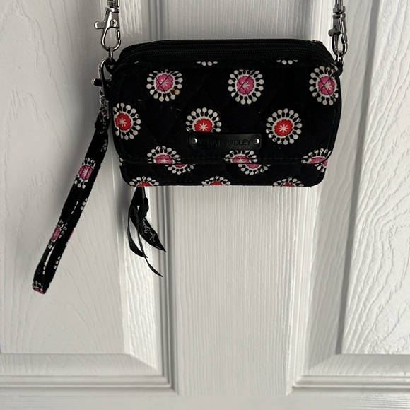 VERA BRADLEY crossbody wallet Black with pink, red and white accents - Picture 1 of 7